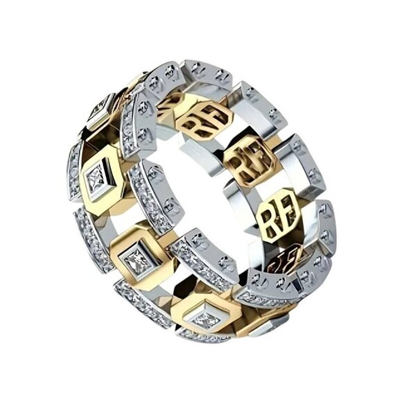 Tungsten Steel Eternity Two Tone Gold & Silver Statement 1.80 Carat CZ Ring - Picture 1 of 4
